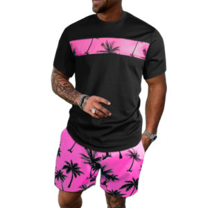 Conjunto informal de verano transpirable para hombre, chándal con capucha y logotipo personalizado con pantalones cortos de color en contraste, conjuntos atléticos estampados - Product Image 1