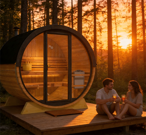 ห้องซาวน่ากลางแจ้งแบบถังไม้ซีดาร์แดง ซาวน่าอบไอน้ำแบบดั้งเดิมสำหรับ 2-4 คน - Product Image 1
