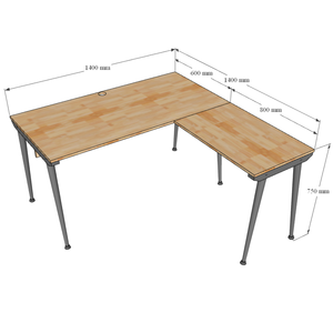 Bureau en L HBCO014 140x140cm, design minimaliste de luxe, système CONE, pieds en acier, mélamine, assemblage requis, pour bureau ou chambre à coucher - Product Image 3
