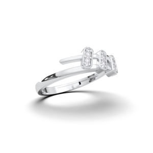 0.05กะรัต E-F/VVS-VS เพชรโมอิสซาไนต์กลมตัดชุดสามชุดแนวตั้งแหวนรูปสี่เหลี่ยมผืนผ้าทำในทองคำขาวสำหรับเธอ - Product Image 4