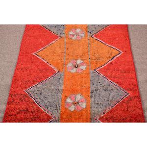 Turkish Vintage Rug, 2.9x11.4 ft <b>Runner</b> Rug, <b>Red</b> Blue Plants & trees Rug - Product Image 3