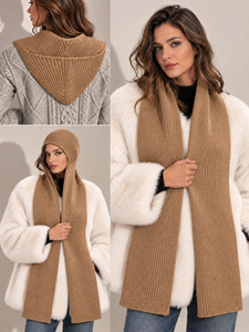 Women's Soft Knit Balaclava <b>Scarf</b> <b>and</b> <b>Hat</b> <b>Set</b> | Winter Warm Hooded <b>Scarf</b> Cap for Women - Product Image 1