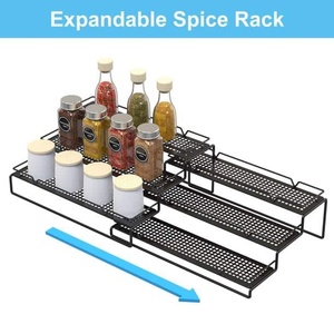 Black Expandable Metal Cabinet Spice Rack Storage Holders Kitchenware Item <b>for</b> Multipurpose Use Black Coated 3 Tier Large Size - Product Image 5