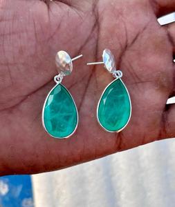 Emerald <b>Crystal</b> 925 Sterling Silver <b>Earring</b> Uniquely Designed Teardrop Emerald <b>Earring</b> Women Jewelry - Product Image 3