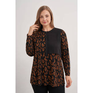 Blusa de Punto con Estampado de Leopardo para Mujer, Estilo Vintage, con Encaje, Informal - Product Image 1