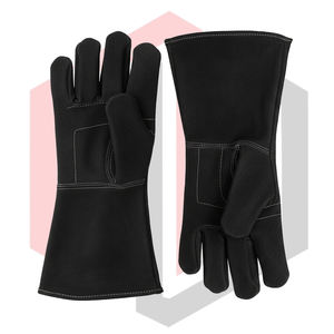 Black Leather <b>Gloves</b> Reinforced Palm Welding Heat Fire Resistant Anti-Static 14 Inch 11 oz <b>Silicone</b>-free Powder-free Mig Tig - Product Image 4