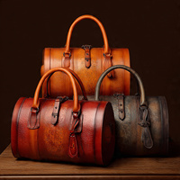 Sac de voyage bandoulière en forme de baril en cuir véritable brodé de fleurs de perles, résistant à l'eau, tendance, portable, avec fermeture éclair
