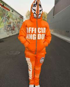 Conjunto Deportivo Personalizado con Lavado Ácido, Pantalones Deportivos Acampanados, Bordado Desgastado, Pantalones Deportivos con Dobladillo Apilado, Sudadera con Capucha, Conjunto Deportivo Vintage para Hombre - Product Image 1