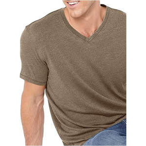 100% coton hommes T-Shirt personnalisé uni solide col en v à manches courtes été t-shirt décontracté en gros blanc 220g Jersey impression numérique - Product Image 6