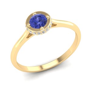 Anillo de Oro Amarillo de 14K y 18K con Diamante Certificado por IGI, Halo Oculto, Hecho a Mano, Corte Redondo, Anillo con Piedra Preciosa de Tanzanita de 0.5 Quilates, Fabricante REYES - Product Image 2