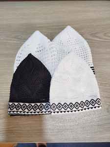 Chapeau formel arabe Kufi noir et blanc, nouveau design, broderie à la main en maille 100 % coton, ajustable, toutes saisons, prix direct usine - Product Image 6