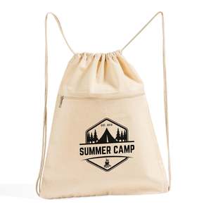 Customized <b>Large</b> Cotton Canvas <b>Drawstring</b> <b>Bag</b> Casual Reusable & Portable with Zipper Personalized Logo - Product Image 2