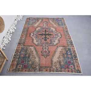 Tapis Vintage en Laine de 4.5X6.6 pieds, Orange, Bleu, Grande Surface, Patchwork, Rectangle, pour Entrée, Chevet, Saison d'Été, Latex - Product Image 1