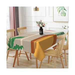 Modern Abstract Striped Oval Tablecloth Cotton <b>Linen</b> Printed Washable Home Dining Cover Green Yellow Beige Patterned Design - Product Image 1