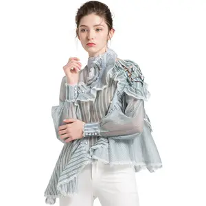 중국 제조업체의 최신 패션 여성용 긴팔 프린트 셔츠 섹시한 관점 여성용 블라우스 및 셔츠