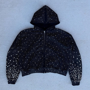 เสื้อฮู้ดดี้กันน้ำทรงโอเวอร์ไซส์ ผ้าฝรั่งเศสเทอร์รี่ ซิปหน้า ตกแต่งด้วยเพชรเทียมคุณภาพสูง ผ้าฝ้าย 100% แบบมีซับใน - Product Image 4
