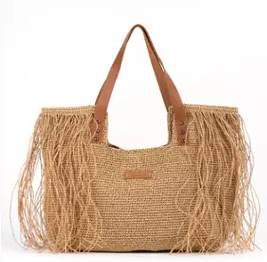 Borsa da spiaggia con frange di paglia di nuovo Design grande borsa da spiaggia fatta a mano dal Vietnam