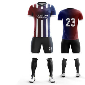 Kit de football personnalisé avec logo du sponsor, maillot à ourlet côtelé et short en polyester à séchage rapide pour événements d'équipe promotionnels - Product Image 2