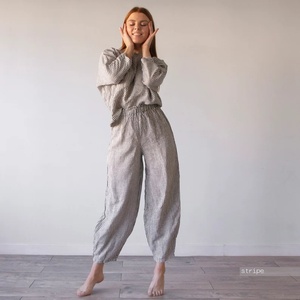 Pantalones de mujer de lino grandes y altos de lino lavados a la piedra hechos a mano para pantalones y pantalones modestos de mujer y Niña - Product Image 5