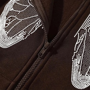 เสื้อฮู้ดดี้ผ้าฝ้ายหนานุ่ม 350GSM ลายผีเสื้อสีเขียว ระบายอากาศได้ดี มีซิป ปักโลโก้ตามสั่ง ขายส่ง ไซส์ใหญ่พิเศษ ประดับคริสตัล เหมาะสำหรับฤดูหนาว - Product Image 6