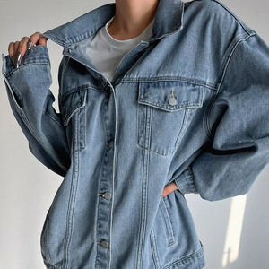 แจ็กเก็ตยีนส์สีน้ำเงินของผู้หญิงแจ็กเก็ตแฟชั่นลำลองทรงหลวมสำหรับหญิงสาวออกแบบได้ตามต้องการ - Product Image 3