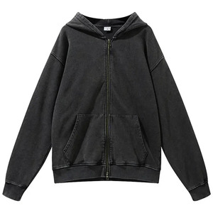 Venta al por mayor ácido lavado hombres Sudadera con capucha de gran tamaño personalizar ropa de calle Vintage hombres francés Terry cremallera sudaderas con capucha chaquetas con capucha - Product Image 3