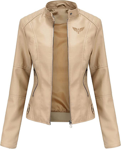 Pour la couleur coupe-vent respirant classique femmes Zip décontracté en cuir Bomber veste hiver fini - Product Image 1