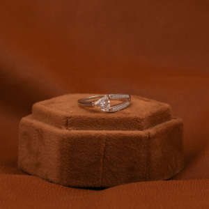 Trillion Cut Single Side Split Shank Engagement Ring With Tiny Round Lab Grown Diamond in 14KT <b>Solid</b> Gold for Engagement - Product Image 1