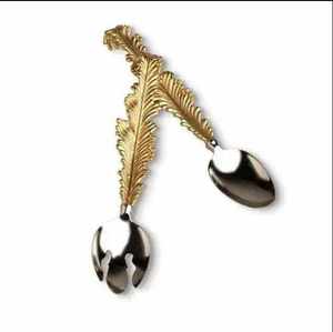 Unique Brass Gold Cute Leaf Design Handle Stainless Steel Salad Set for Home & Restaurant Dinner <b>Table</b> Fork & <b>Spoon</b> - Product Image 1
