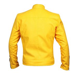 แจ็คเก็ตหนังเบาๆสำหรับบุรุษในแจ็คเก็ตหนังเทียมสีเหลืองที่น่าสนใจ - Product Image 4