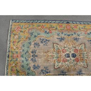 Classique Bleu Beige Vintage Tapis Turc 5.6X9.2 pieds À La Main Patchwork Conception Laine Bambou Soie Latex Salon Couloir Rectangle - Product Image 3