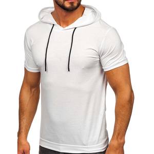 Camiseta con Capucha para Hombre, Cuello Redondo, Ajustada, Clásica, Informal, de Manga Corta, con Cordón Ajustable - Product Image 4