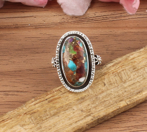Natural Spiny Oyster Copper <b>Turquoise</b> Oval Cut Bezel Setting 925 Sterling Silver Wide Band <b>Ring</b> Unisex Party Wholesale Handmade - Product Image 4