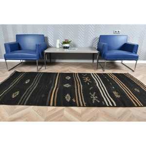 Vintage Turkish <b>Rug</b>, 3.6x8 ft Area <b>Rug</b>, <b>Black</b> Kilim Polka dot <b>Rug</b> - Product Image 3