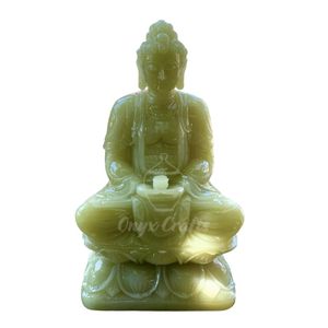 Statue de Bouddha en onyx beige naturel sculptée à la main, rustique, pour l'extérieur, respectueuse de l'environnement, pour la décoration paysagère - Product Image 6