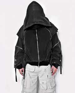 Jean en denim premium pour homme 100 % coton biologique écologique à manches longues, épaules tombantes, coupe ample, avec capuche et poche kangourou, fermeture éclair hiver - Product Image 2