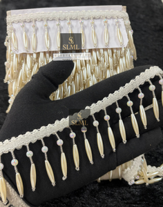 Luxury Pearl Beaded <b>Fringe</b> Latkan Lace Trim Sarees Gowns and <b>Curtains</b> Shining Latkan Drops for Bridal Dresses and Home Decor - Product Image 2