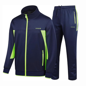 Loosefit Letterman vestes Style survêtements ensembles avec deux couleurs contrastées avec côtes au col et en bas survêtements décontractés hommes - Product Image 6