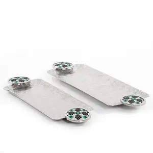2024 Ramadan Fruits Dates Utilisation de service Plateaux de service modernes en aluminium Différentes tailles Vaisselle martelée en métal argenté - Product Image 1
