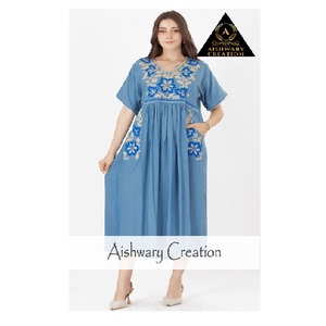 Summer Beach Midi Dress Femmes Coton Lin Manches Courtes Brodées Casual Elegant Bohemian Vintage Tiered Resort Vacation Wear - Product Image 1