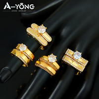 Parures de bagues de mariage exquises de haute qualité pour couples, vente en gros, bagues empilables plaquées or 21 carats avec zircone, pour cadeau de fête