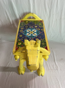 Handcrafted Rajasthani Hand-Painted Wooden Camel Face Yellow Color With Ceramic Tiles Fitted End Table Nighstand - Product Image 3