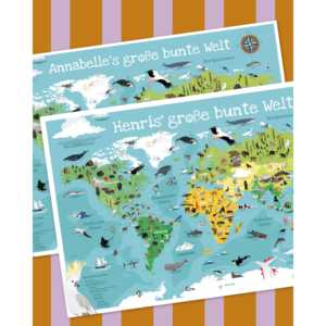 Mapa del Mundo Personalizado para Niños, Arte Mural, Mapa Colorido con Nombre - Product Image 1