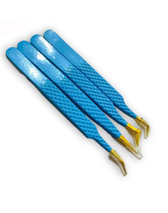 Juego de pinzas de pestañas de acero inoxidable para extensión de pestañas, punta de fibra con agarre de fibra de marca privada personalizada de 90 grados - Product Image 4