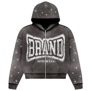 Customization High Street Trend Y2K Zipper Hip-hop Embroidered 3D Letter for Oversized Men's Cotton <b>Hoodie</b> - Product Image 4
