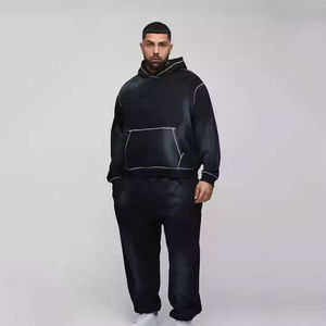 Chándal de invierno personalizado al por mayor de la mejor calidad, sudaderas con capucha y hombros caídos y cremallera, pantalones de chándal con patrón sólido, ropa de calle 100% algodón - Product Image 4