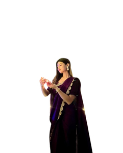 Sari de seda de satén pesado de diseñador con borde Hotfix Diamond Jarkhan para fiestas para hombres indios pakistaníes mujeres inspiradas en Holly - Product Image 1