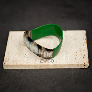 Luxury Vietnam Handicraft Half-Lacquer Green <b>Cuff</b> <b>Bracelet</b> for Women Buffalo Horn Jewelry - Product Image 3