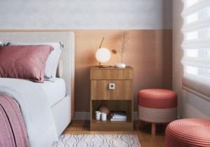 Table de chevet moderne avec 1 tiroir, mobilier de chambre à coucher en aggloméré couleur Nogal, design brésilien, montage facile - Product Image 5