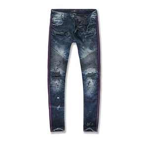 กางเกงยีนส์มีรอยขาดเข่าสำหรับผู้ชายกางเกงทรงดินสอลายจุดสีฟอกหิมะแฟชั่นใหม่ - Product Image 2